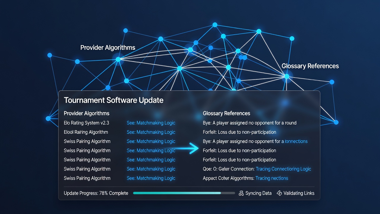 Diagram over algoritme-ordliste-forbindelser i turneringssoftware